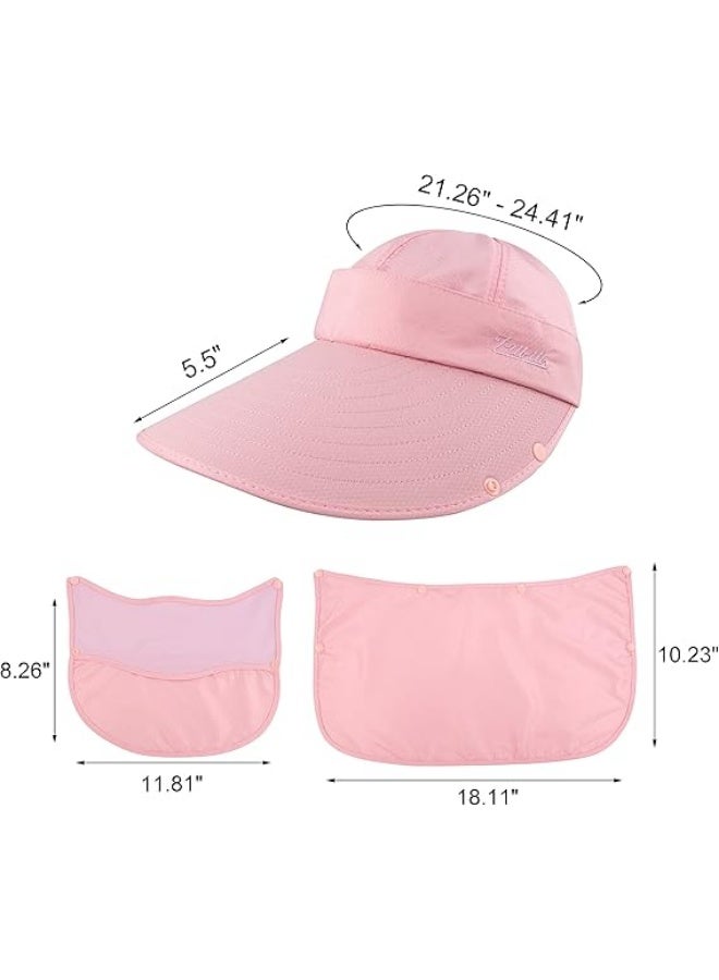 Women Sun Wide Brim UV Protection Fishing Hats Foldable Ponytail Summer Hat with Detachable Flap - Image 2