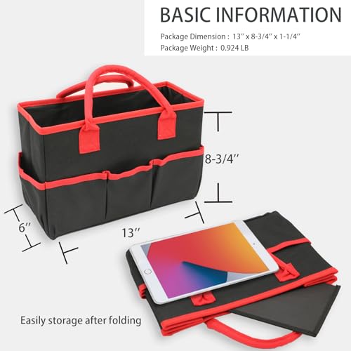 Cupohus Art Organizer Craft Storage Tote Bag with Pockets and Hadles, Oxford Fabric Carrying Caddy for Teacher, Officer, Artist, Students, Traveler, and more – Black with Red Edge - Image 4
