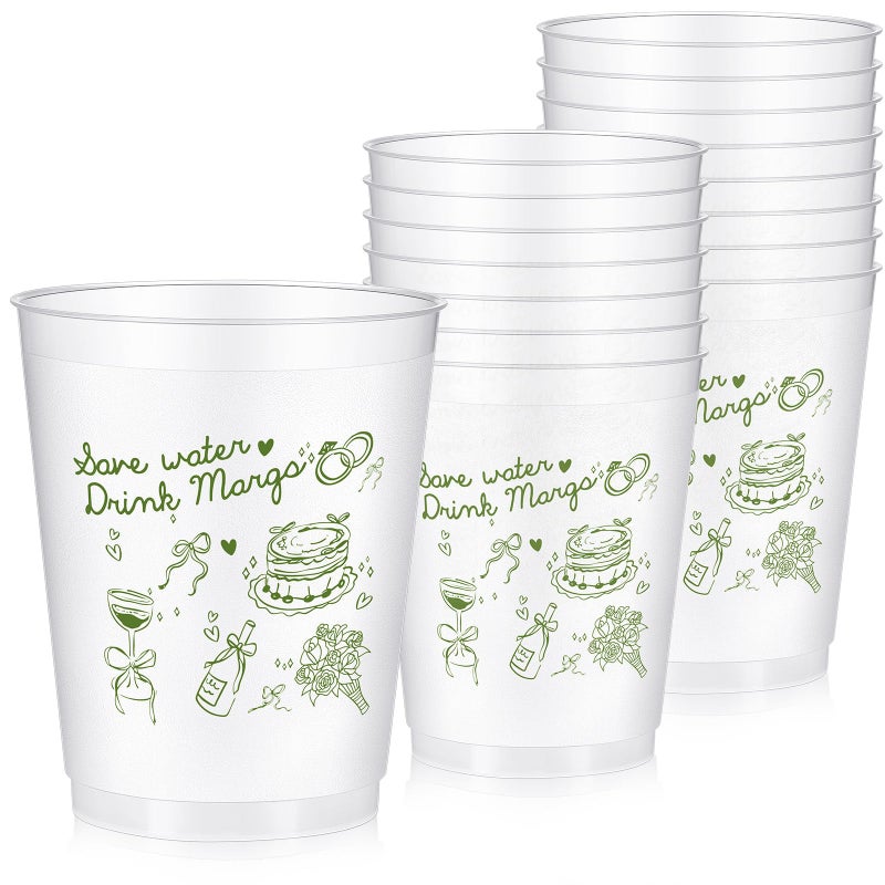Baderke 16 Bachelorette Party Cups Margarita and Matrimony Clear Frosted Plastic Cute Bach Party Drinkware Reusable Cups Supplies Bridal Shower Favors Engagement Decorations Gift(16oz, Green Margs) - Image 1
