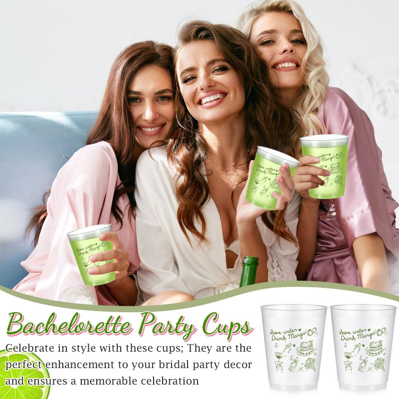 Baderke 16 Bachelorette Party Cups Margarita and Matrimony Clear Frosted Plastic Cute Bach Party Drinkware Reusable Cups Supplies Bridal Shower Favors Engagement Decorations Gift(16oz, Green Margs) - Image 4