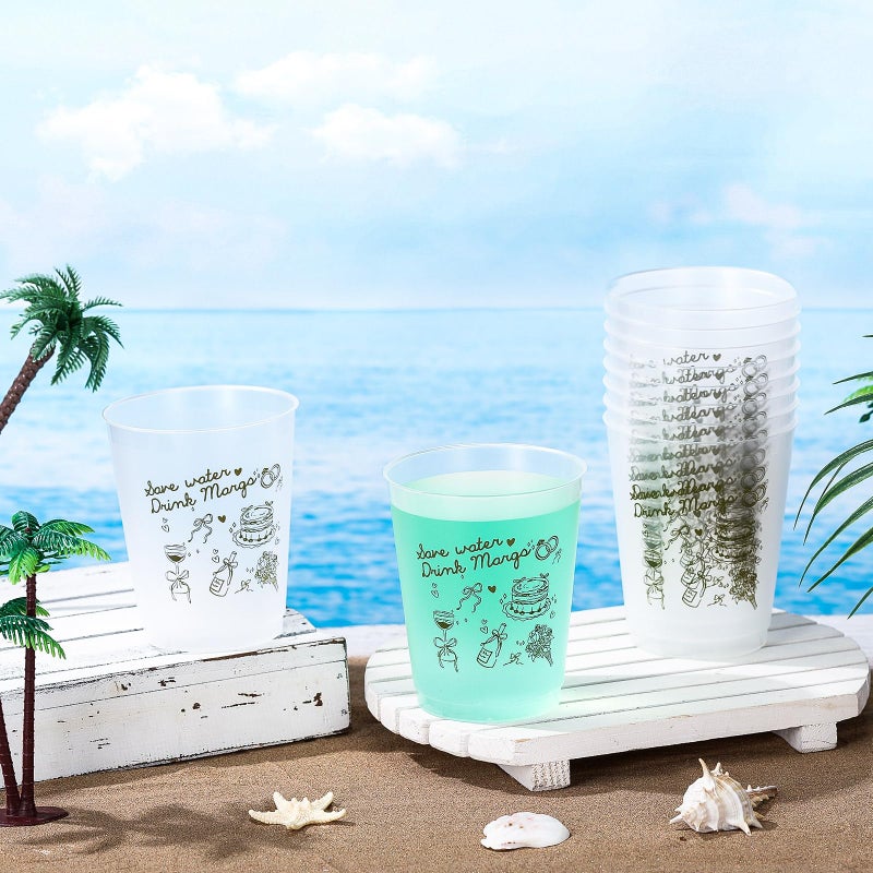 Baderke 16 Bachelorette Party Cups Margarita and Matrimony Clear Frosted Plastic Cute Bach Party Drinkware Reusable Cups Supplies Bridal Shower Favors Engagement Decorations Gift(16oz, Green Margs) - Image 3