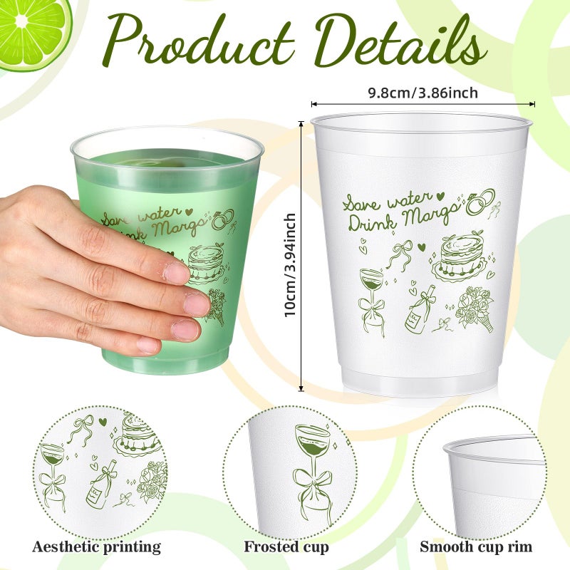 Baderke 16 Bachelorette Party Cups Margarita and Matrimony Clear Frosted Plastic Cute Bach Party Drinkware Reusable Cups Supplies Bridal Shower Favors Engagement Decorations Gift(16oz, Green Margs) - Image 2