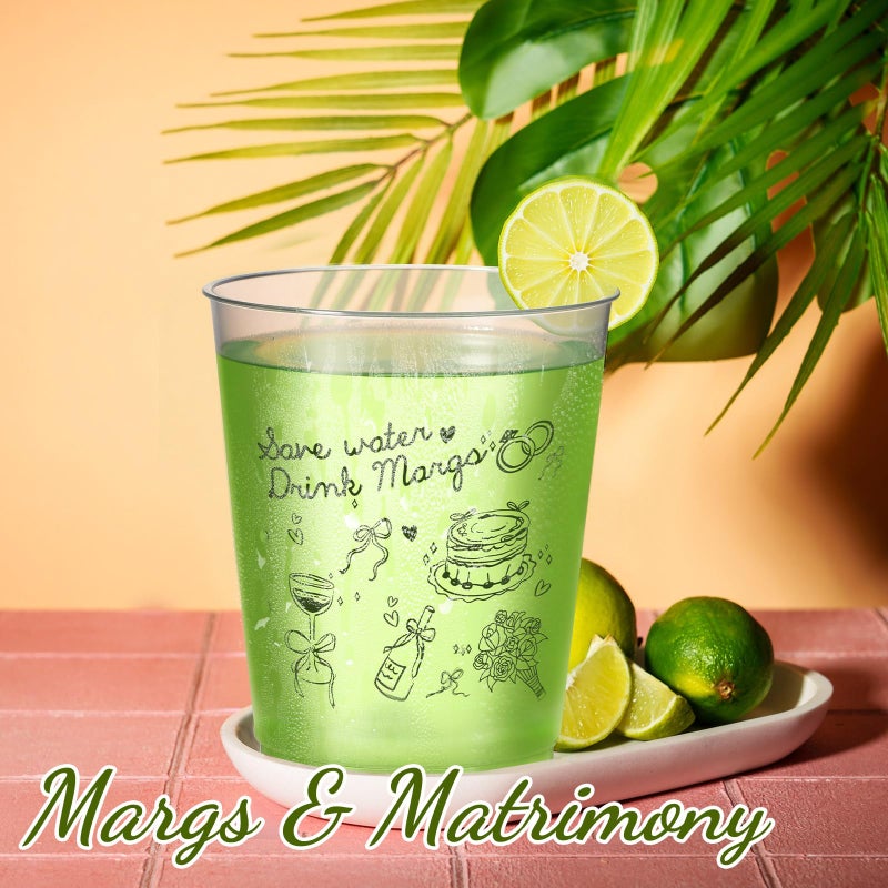 Baderke 16 Bachelorette Party Cups Margarita and Matrimony Clear Frosted Plastic Cute Bach Party Drinkware Reusable Cups Supplies Bridal Shower Favors Engagement Decorations Gift(16oz, Green Margs) - Image 5
