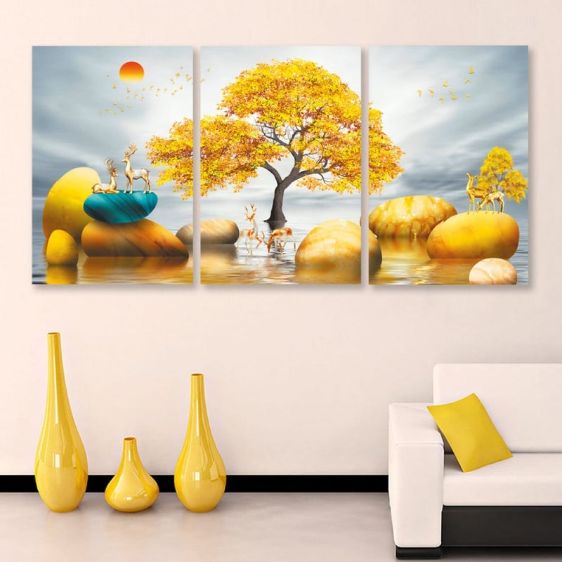 Marktna Three luxurious modern canvas prints with a hollow frame, measuring (90×40), three pieces - Image 1