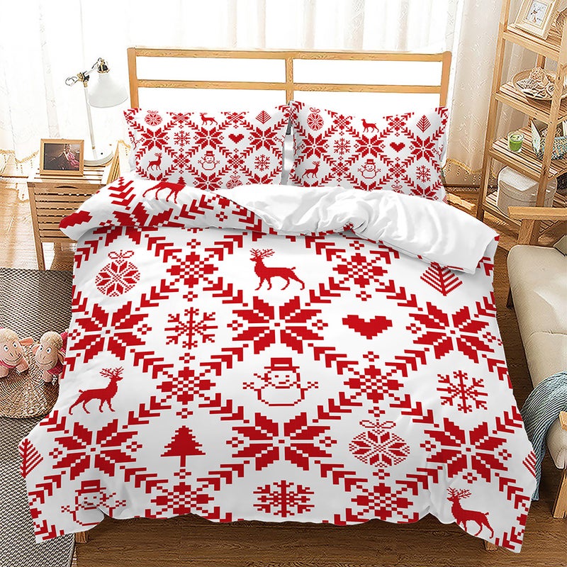 Christmas Plaid 3D Digital Printing Bed Three-Piece Set Export Quilt Set - Image 4