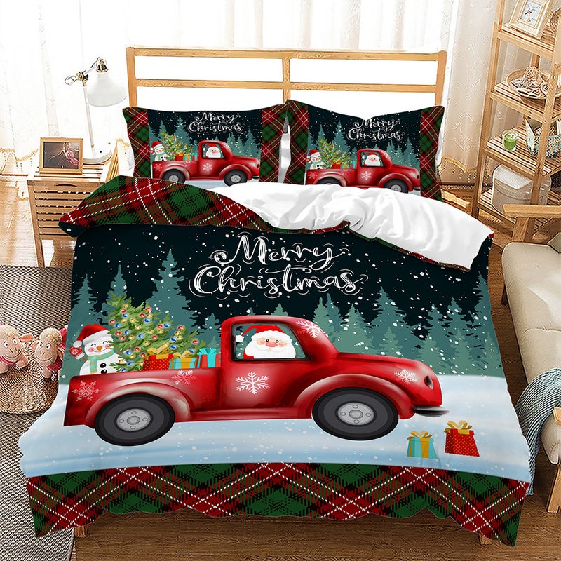 Christmas Plaid 3D Digital Printing Bed Three-Piece Set Export Quilt Set - Image 1