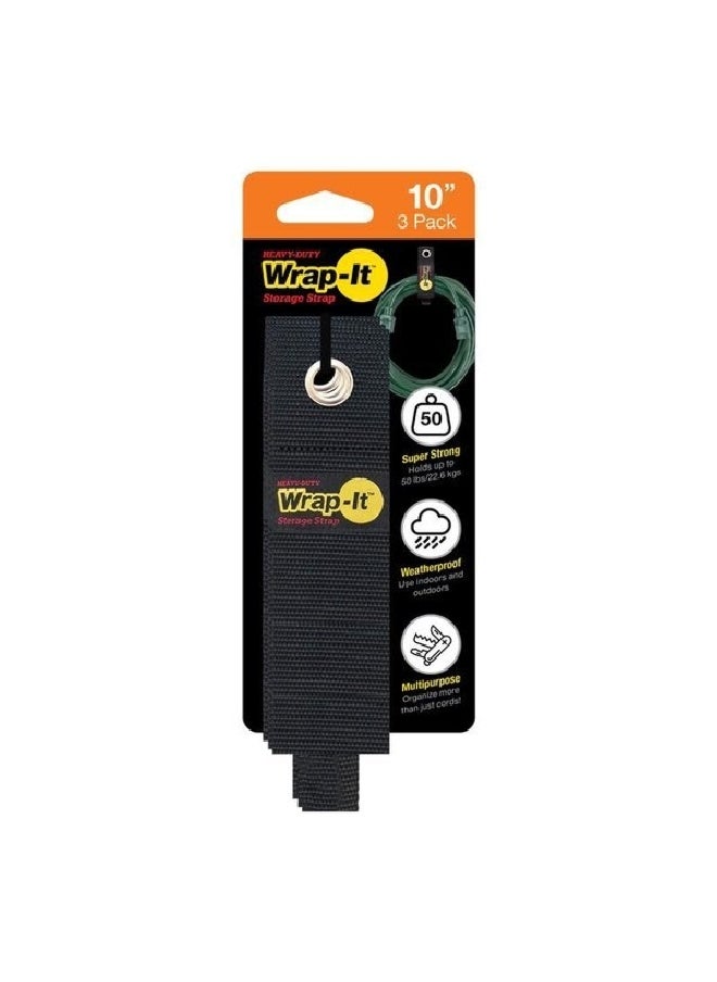 Wrap-It Storage 3-Piece Heavy-Duty UV Resistant Polypropylene Storage Strap Set Black 25.4 x 3.8 cm 5010502  - Image 2