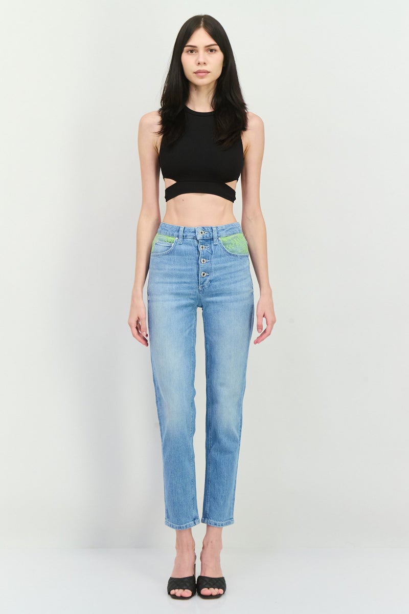 GUESS Women Skinny Fit Washed Denim Jeans, Blue - Image 4