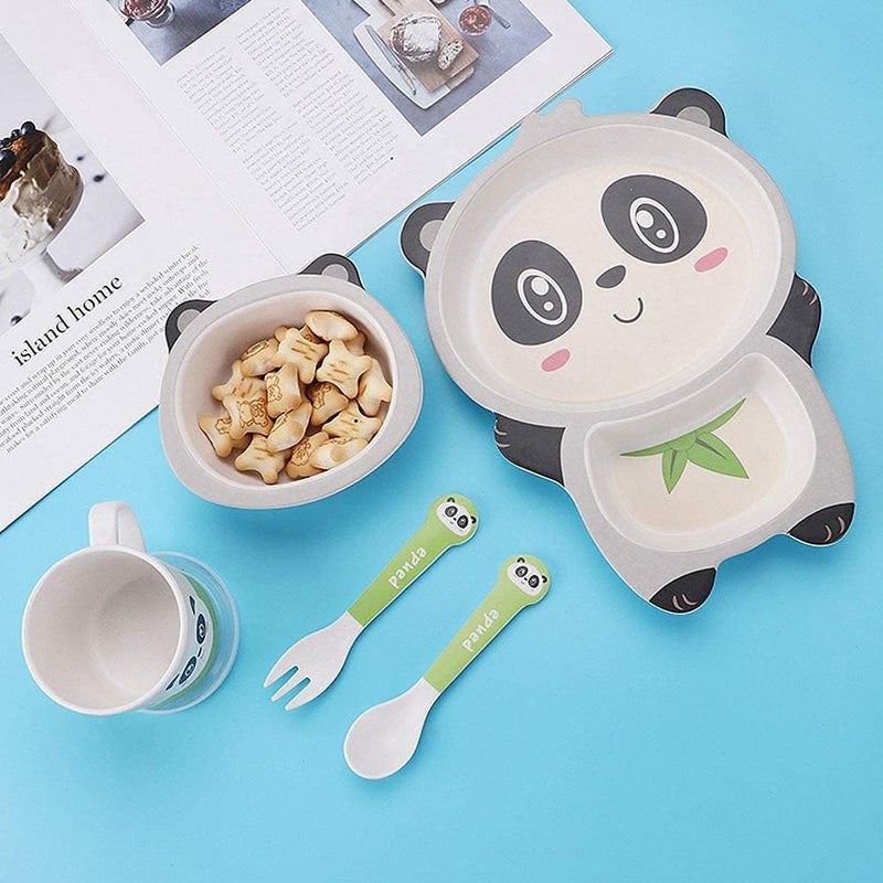 PEZYOX 5 Piece Mealtime Bamboo Dinnerware for Kids Toddler Plate and Bowl Set Eco Friendly and Dishwasher Safe Great Gift for Birthday Panda Model - Image 5