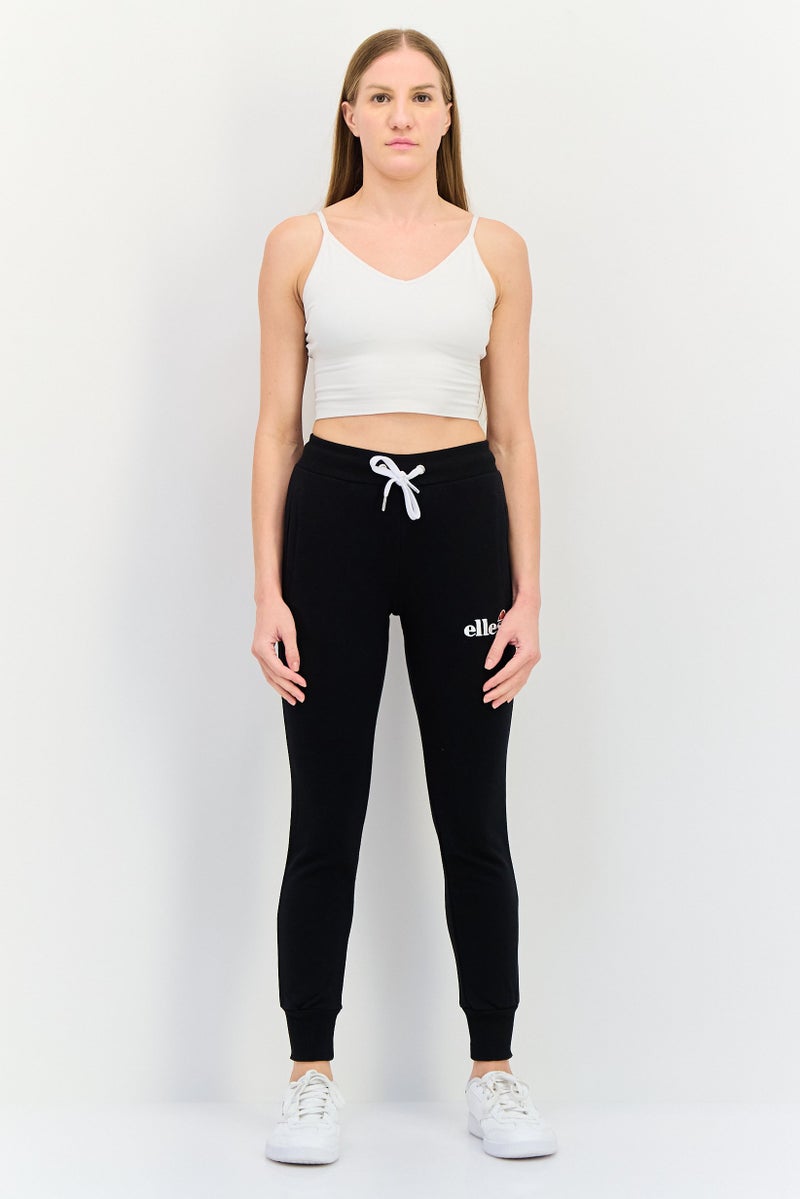 Ellesse سروال جوجر مزين بشعار للنساء بتصميم عادي، أسود - Image 2