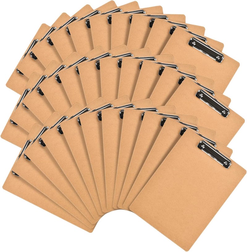 HappyHapi 6 x 9 Clipboards Bulk, 32 Pack Small Clip Board, A5 Letter Size Wooden Hardboard Kids Clipboard Pack for Classroom, Party, Home, Brown - Image 1