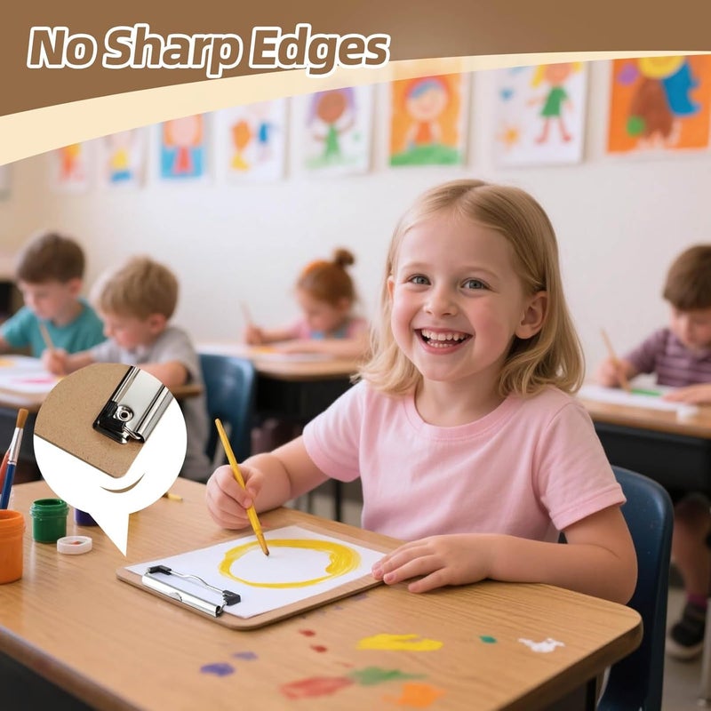HappyHapi 6 x 9 Clipboards Bulk, 32 Pack Small Clip Board, A5 Letter Size Wooden Hardboard Kids Clipboard Pack for Classroom, Party, Home, Brown - Image 2