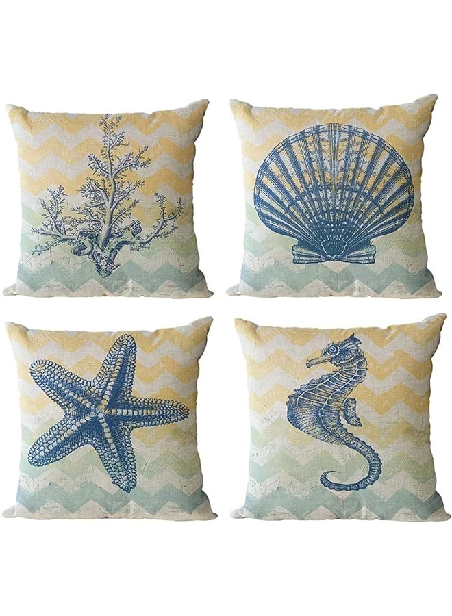 Zaboon Elecdon Decorative Throw Pillow Covers Pack Of 4 Waterproof Cushion Covers Perfect For Outdoor Patio Garden Living Room Sofa Farmhouse Decor 18X18 Inches Starfish Seahorse - Image 1