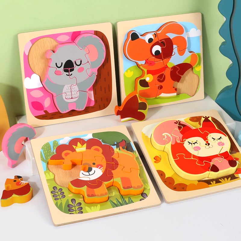 Children'S Educational Toys Wooden Jigsaw Puzzle Animal Transportation Early Education Intelligence 3D Wooden Three-Dimensional Jigsaw Puzzle Toy - Image 3