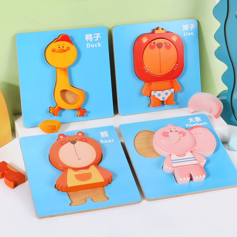 Children'S Educational Toys Wooden Jigsaw Puzzle Animal Transportation Early Education Intelligence 3D Wooden Three-Dimensional Jigsaw Puzzle Toy - Image 5