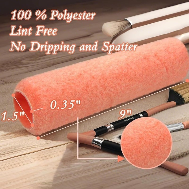 KingOrigin King Origin Paint Roller Covers, 12 Pack, 9 Inch Paint Roller, 3/8 Nap High Dense Roller Covers for Smooth and Textured Rough Surfaces - Image 2