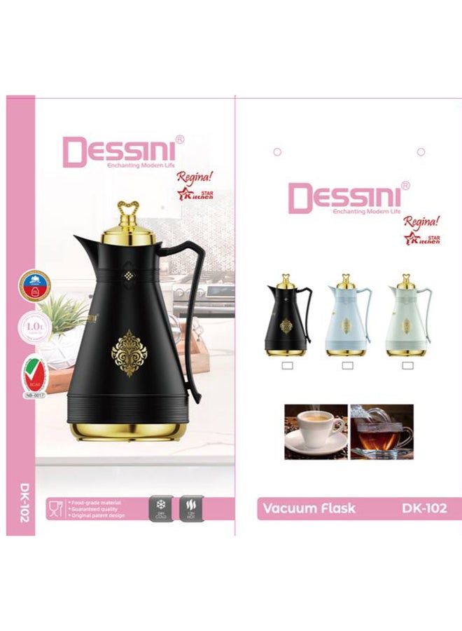 DESSINI ديسيني ترمس للشاي والقهوة سعة 1 لتر Dk102 أسود/ذهبي  - Image 2