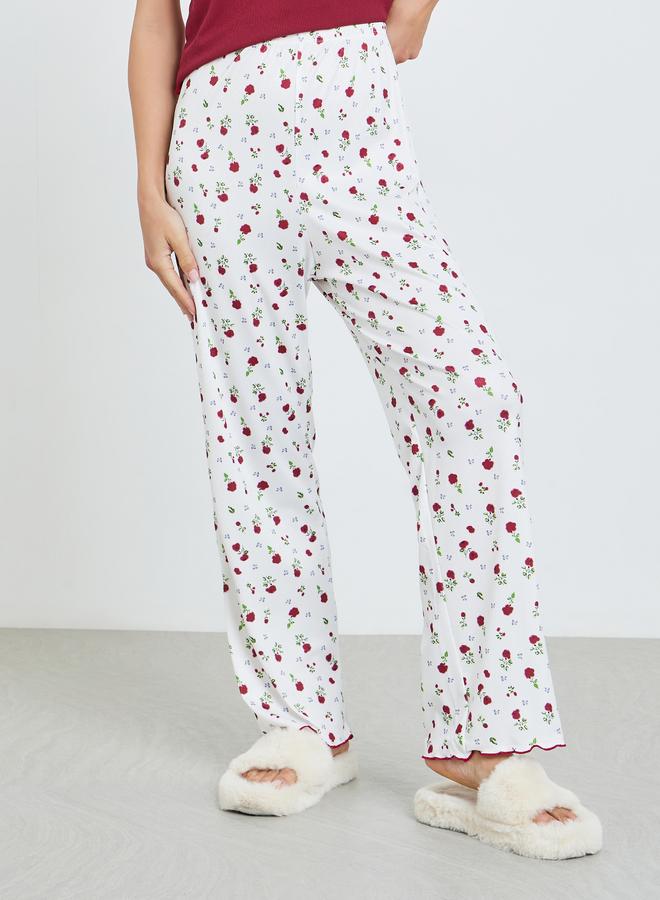 ستايلي طقم بيجاما مطبوع وبلوزة بياقة دانتيل وتفاصيل مُتباينة - Image 5