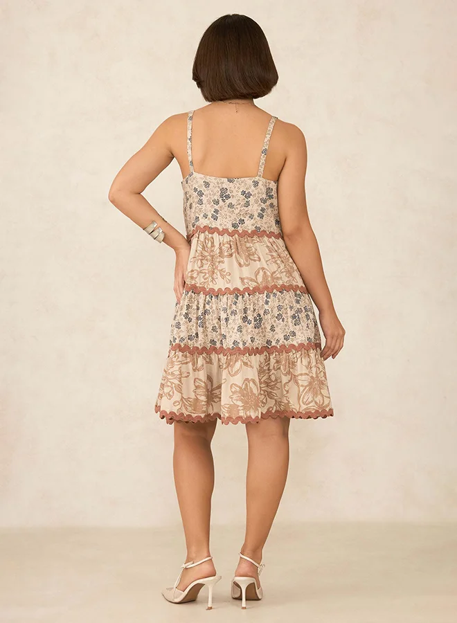 Virgio VIRGIO Linen Sleeveless Tiered Mini Dress