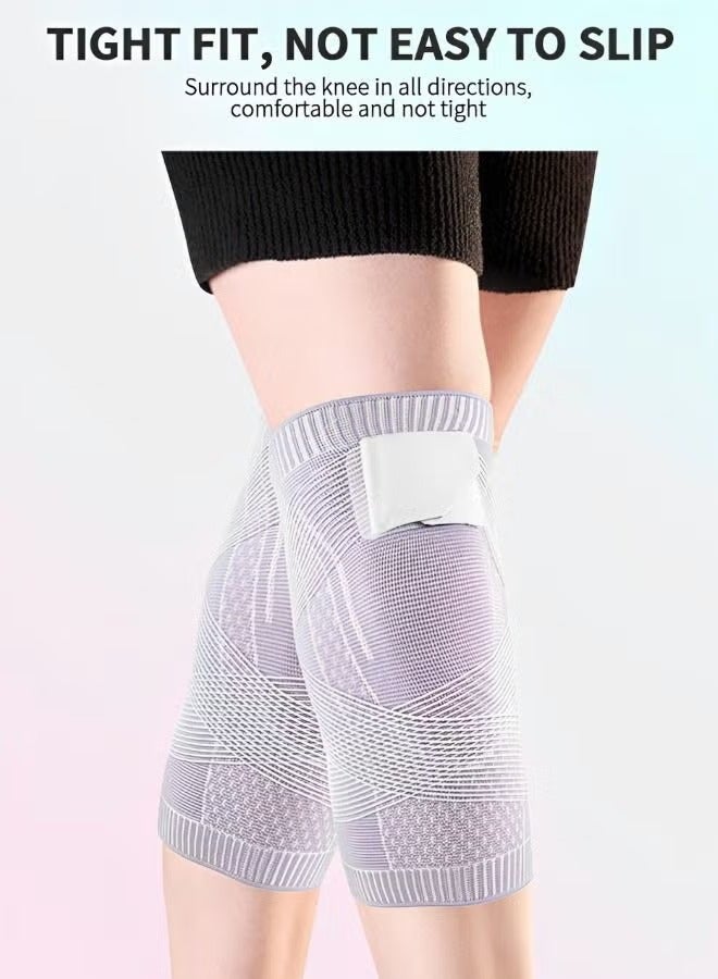 Generic 2 Pack Knee Braces with Strap, Knee Brace Compression Sleeve Professional Support for Knee Pain, Running, Work Out, Gym, Arthritis, ACL, Joint Pain Relief, Injury Recovery - Image 5