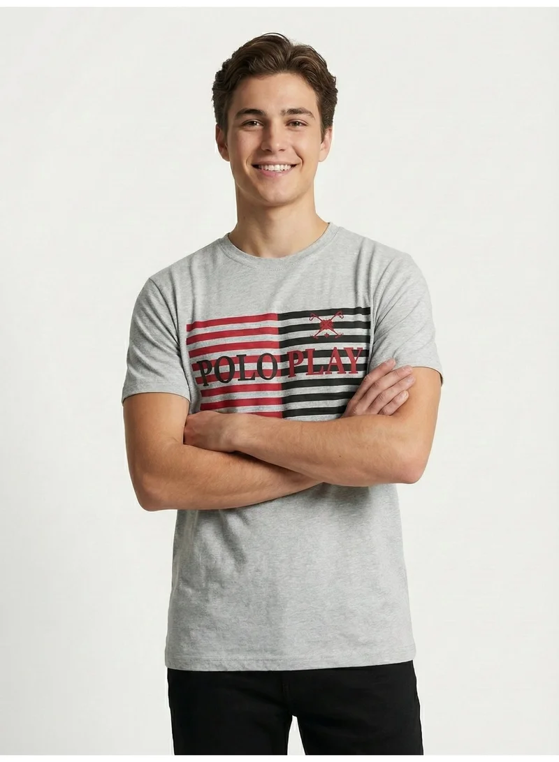 لعب البولو تيشيرت رجالي مطبوع - رمادي