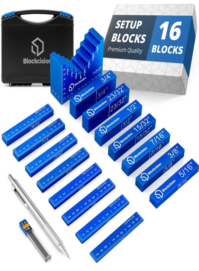 Eleon Blockcision Setup Blocks Woodworking Tools - 16 PCS Height Gauge Block Set with Easy Block, Precision Ruler-Marked Bars and Case - Aluminum Setup Bars for Router and Table Saw Accessories - Image 1