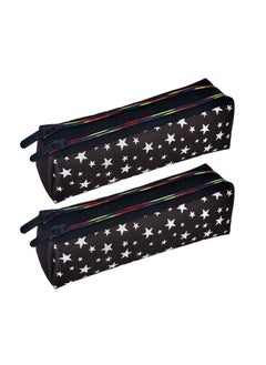 Kuber Industries Kuber Industries Pencil Pouch | Rexine Stationary Pouch | Pencil Utility Pouch | School Pencil Case for Kids | 2 Zipper Pencil Organizer | Star Pencil Pouch | Pack of 2 | Black  - Image 1