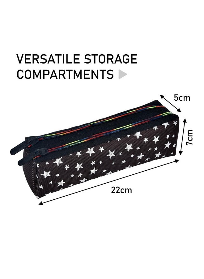 Kuber Industries Kuber Industries Pencil Pouch | Rexine Stationary Pouch | Pencil Utility Pouch | School Pencil Case for Kids | 2 Zipper Pencil Organizer | Star Pencil Pouch | Pack of 2 | Black  - Image 3
