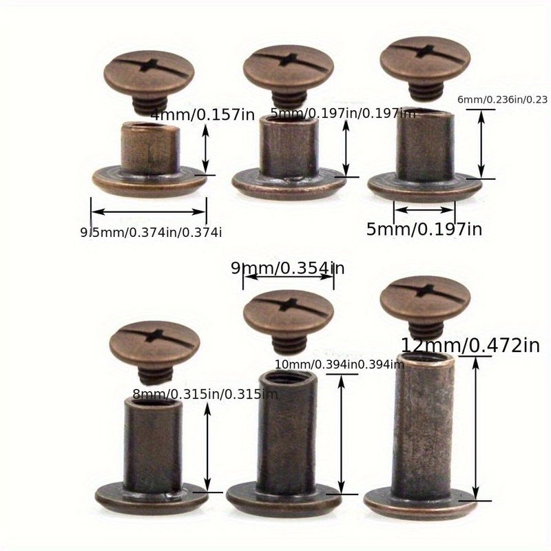 50pcs Red Copper Carbon Steel Chicago Button Screw Leather Kit M5 X 12mm For DIY Leather Crafts And Bookbinding - Image 2