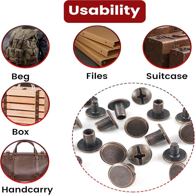 50pcs Red Copper Carbon Steel Chicago Button Screw Leather Kit M5 X 12mm For DIY Leather Crafts And Bookbinding - Image 3