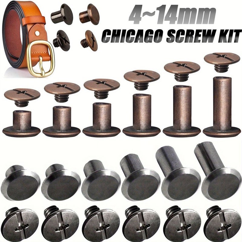 50pcs Red Copper Carbon Steel Chicago Button Screw Leather Kit M5 X 12mm For DIY Leather Crafts And Bookbinding - Image 1