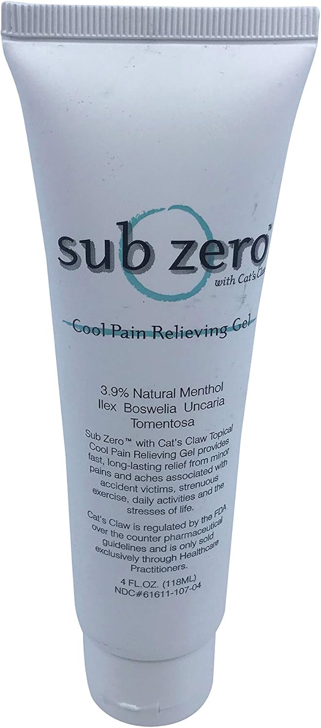 SubZero with Cats Claw Cool Pain Relieving Gel Tube  4 oz by Subzero