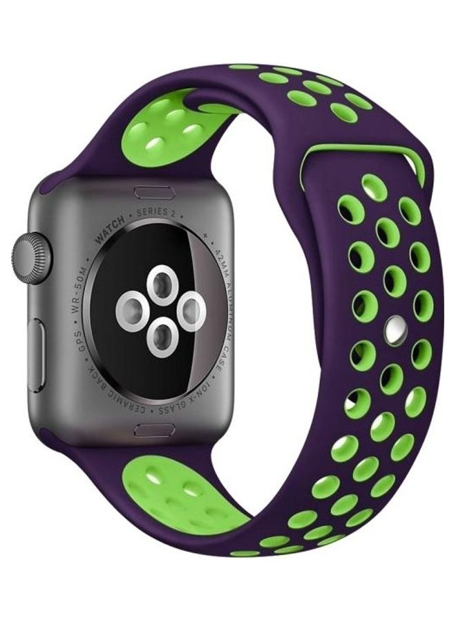 NIBEMINENT Replacement Wrist Strap For Apple Watch Series SE/6/5/4 44mm And 3/2/1 42mm Purple/Green - Image 1