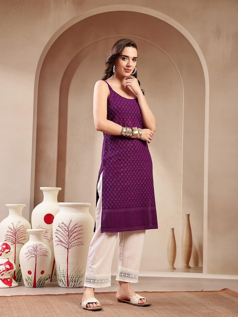 Stylum Women's Violet Chikankari Rayon Straight Kurta - Image 3