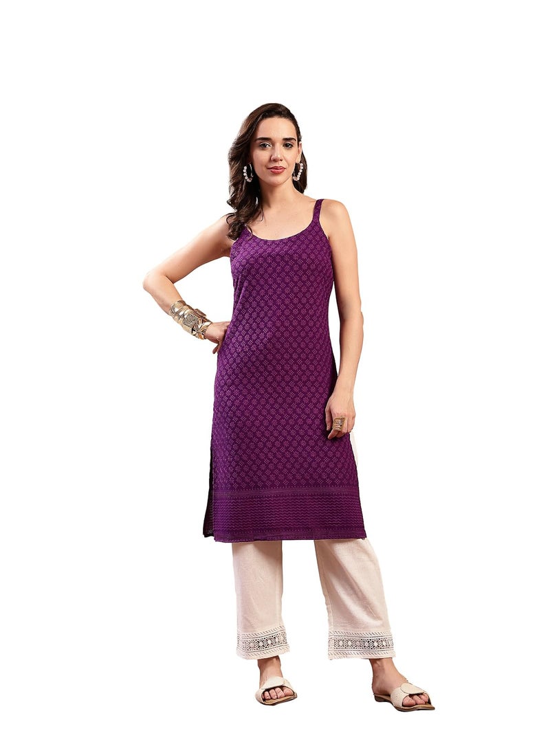 Stylum Women's Violet Chikankari Rayon Straight Kurta - Image 1