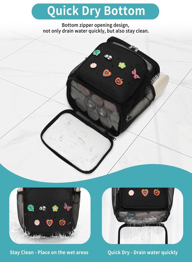 onemoky Shower Caddy Portable, Hanging Shower Caddy for College Dorm Room Essentials, Mesh Shower Bag with DIY Decoration Charms, Large Capacity Toiletry Bag for Gym, Swiming, Camping, Bathroom, Beach, Travel - Image 4