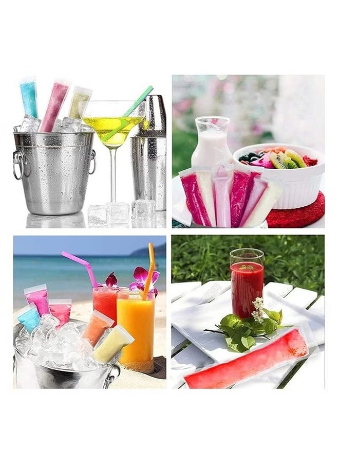 YJ 200 Pieces Popsicle Bags, Disposable Ice Popsicle Mold Bags, Ice Pop Mold Bags with Funnel, Pop Mold Bags for Healthy Snacks, Yogurt Sticks, Juice, Fruit Smoothies (Clear) - Image 5