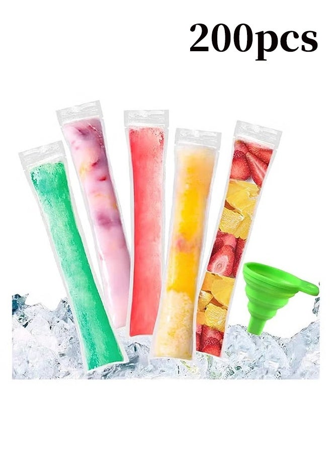 YJ 200 Pieces Popsicle Bags, Disposable Ice Popsicle Mold Bags, Ice Pop Mold Bags with Funnel, Pop Mold Bags for Healthy Snacks, Yogurt Sticks, Juice, Fruit Smoothies (Clear) - Image 1