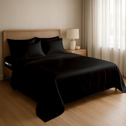 Day Care® Premium Satin Bedsheet Double Bed with Pillow Covers | Romantic Night 400TC Satin Bedsheet | Gift for Women & Couples Home Furnishing | Date Night Collection - 90x100 Inch Midnight Black - Image 2