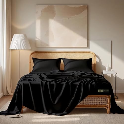 Day Care® Premium Satin Bedsheet Double Bed with Pillow Covers | Romantic Night 400TC Satin Bedsheet | Gift for Women & Couples Home Furnishing | Date Night Collection - 90x100 Inch Midnight Black - Image 1