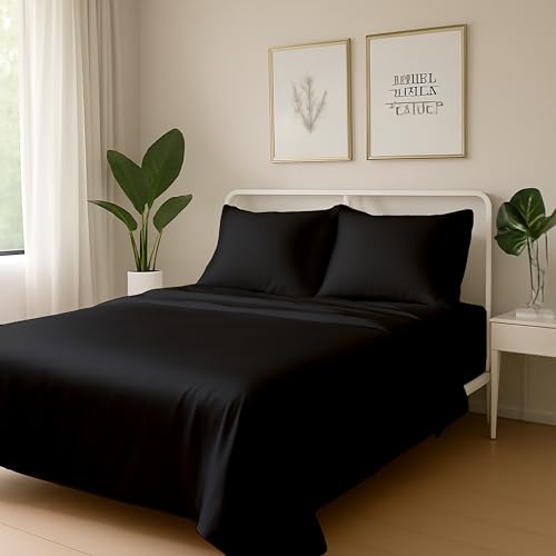 Day Care® Premium Satin Bedsheet Double Bed with Pillow Covers | Romantic Night 400TC Satin Bedsheet | Gift for Women & Couples Home Furnishing | Date Night Collection - 90x100 Inch Midnight Black - Image 3
