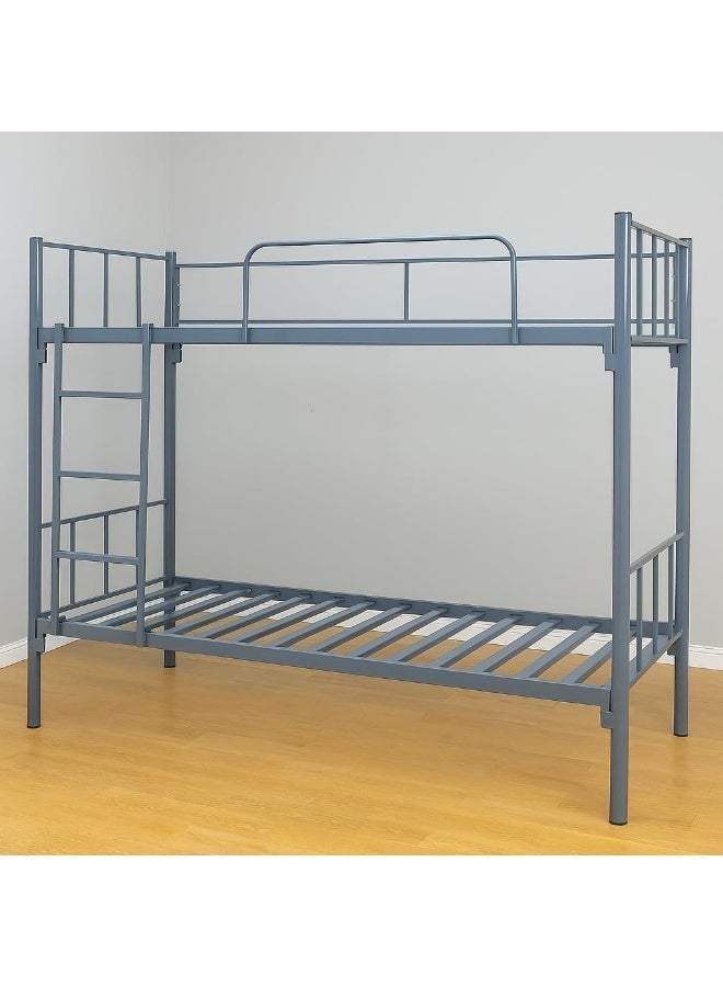 سرير بطابقين معدني شديد التحمل مع سلم | إطار فولاذي موفر للمساحة مناسب للأطفال والبالغين وغرف الموظفين | سرير متين بطابقين | رمادي، 190×90×170 سم (بدون مرتبة) - Image 3