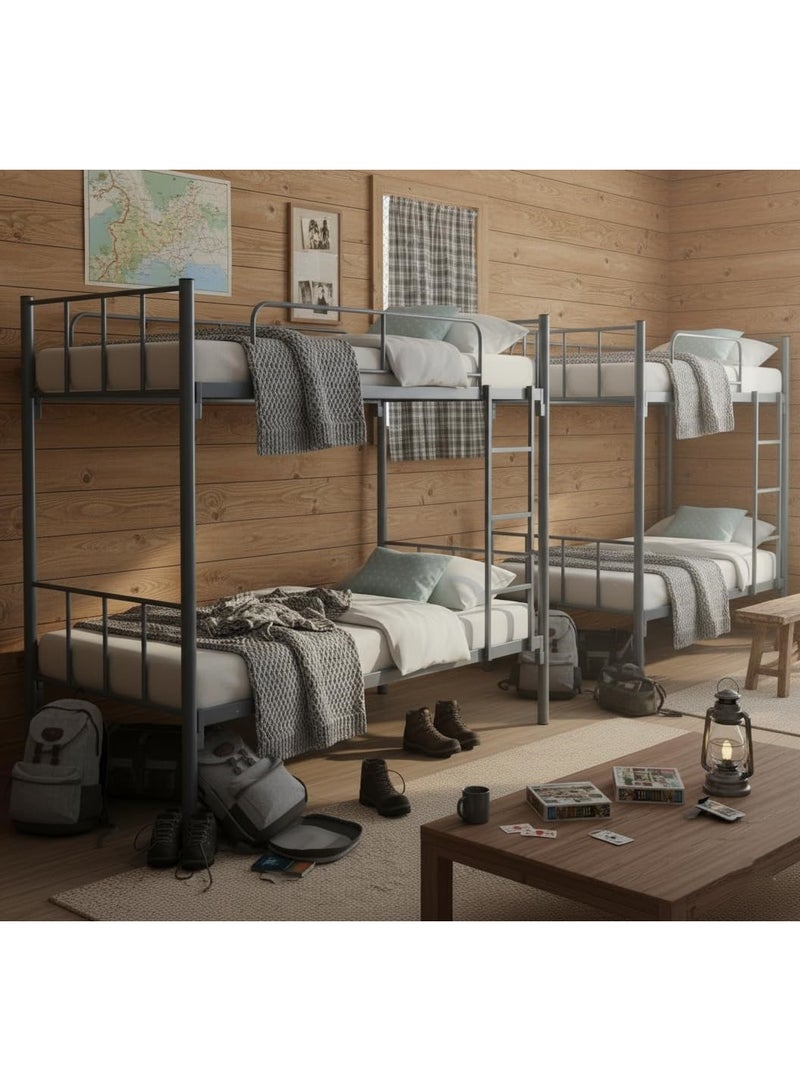 سرير بطابقين معدني شديد التحمل مع سلم | إطار فولاذي موفر للمساحة مناسب للأطفال والبالغين وغرف الموظفين | سرير متين بطابقين | رمادي، 190×90×170 سم (بدون مرتبة) - Image 5