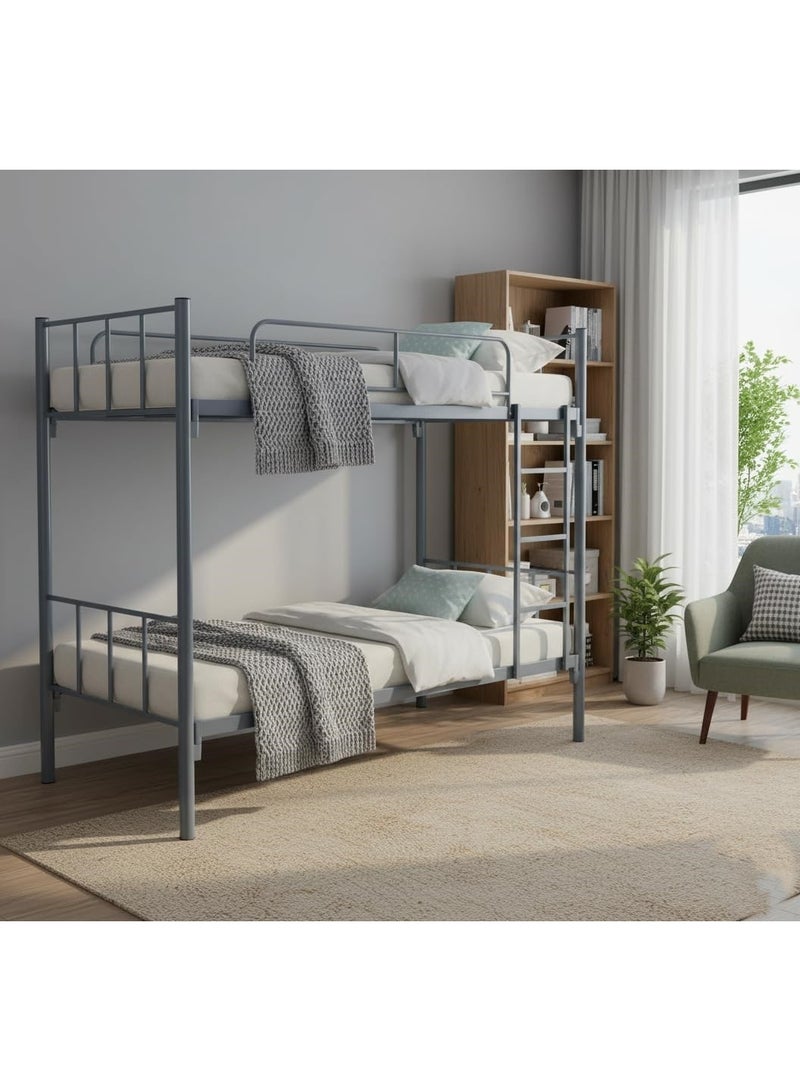 سرير بطابقين معدني شديد التحمل مع سلم | إطار فولاذي موفر للمساحة مناسب للأطفال والبالغين وغرف الموظفين | سرير متين بطابقين | رمادي، 190×90×170 سم (بدون مرتبة) - Image 4
