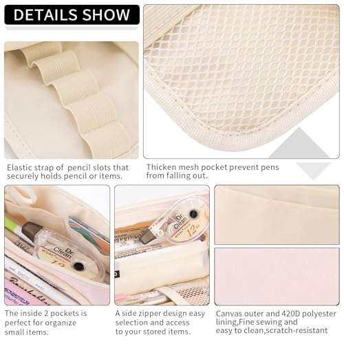 EASTHILL Pencil Case Large Capacity Pencil Pouch School Suppies Pen Case Simple Stationery College Office Organizer for Girls Adults-Pink - Image 4