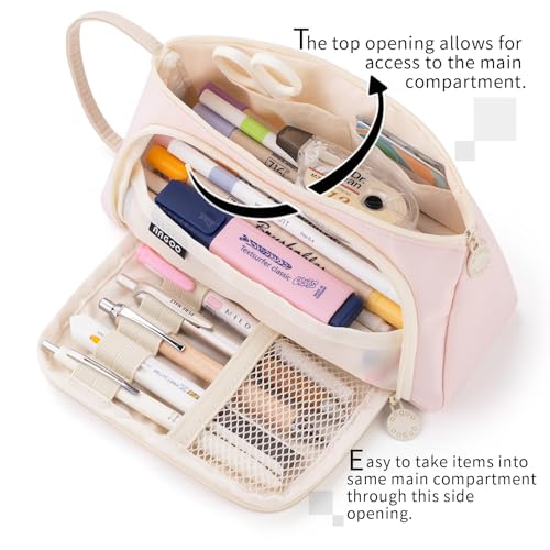EASTHILL Pencil Case Large Capacity Pencil Pouch School Suppies Pen Case Simple Stationery College Office Organizer for Girls Adults-Pink - Image 2
