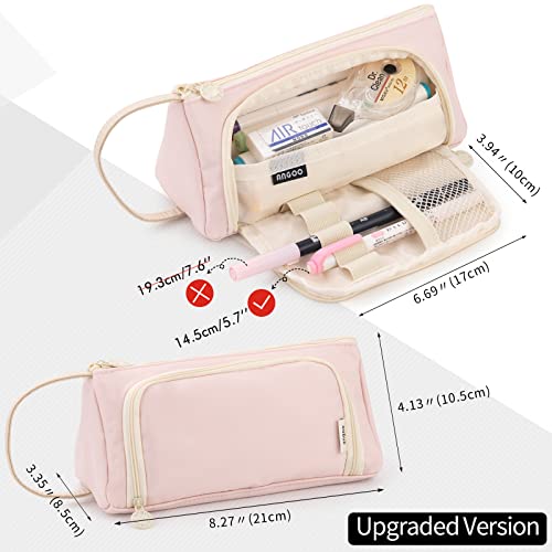 EASTHILL Pencil Case Large Capacity Pencil Pouch School Suppies Pen Case Simple Stationery College Office Organizer for Girls Adults-Pink - Image 5