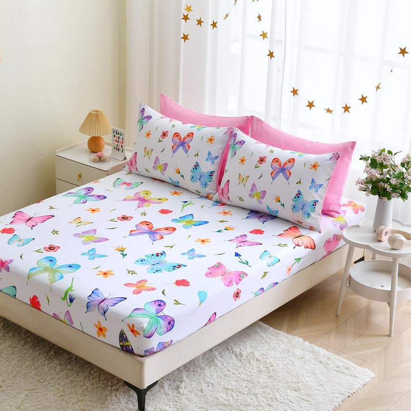 Wajade 7 Piece Butterfly Comforter Set for Girls Kids Cute Colorful Butterfly Flowers Floral Bedding Set Queen Size with Sheet and 2 Pillowcases 2 Pillow Shams Bed in a Bag as Birthday Choice - Image 5