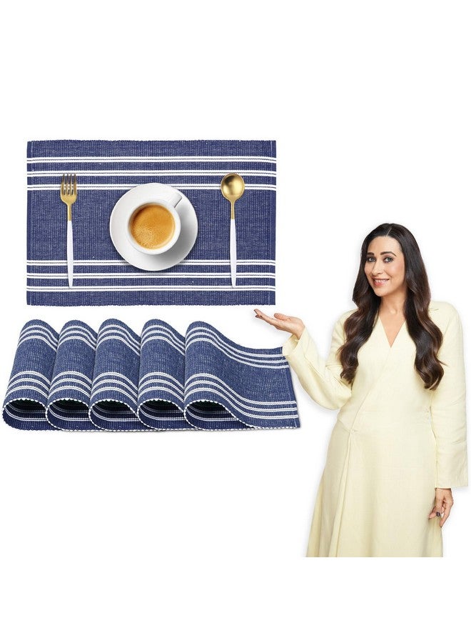 HOKIPO ® IN70 Ribbed Cotton Washable Dining Table Mats (Blue) - 4 Pieces - Image 1