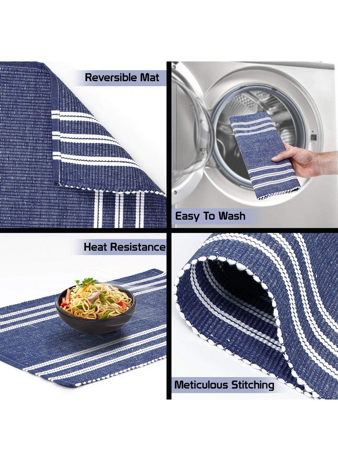 HOKIPO ® IN70 Ribbed Cotton Washable Dining Table Mats (Blue) - 4 Pieces - Image 5